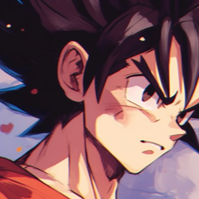 Goku and Chichi side-by-side, art style emphasizes a harmonious color scheme and elegantly drawn details. goku vs chichi battles pfp for discord.