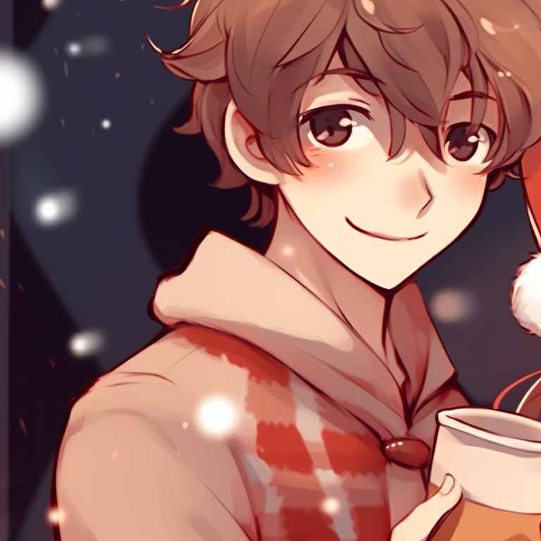 Two characters in plaid outfits, sharing a festive Christmas mug, high details and warm colors. hipster matching preppy christmas pfp pfp for discord.