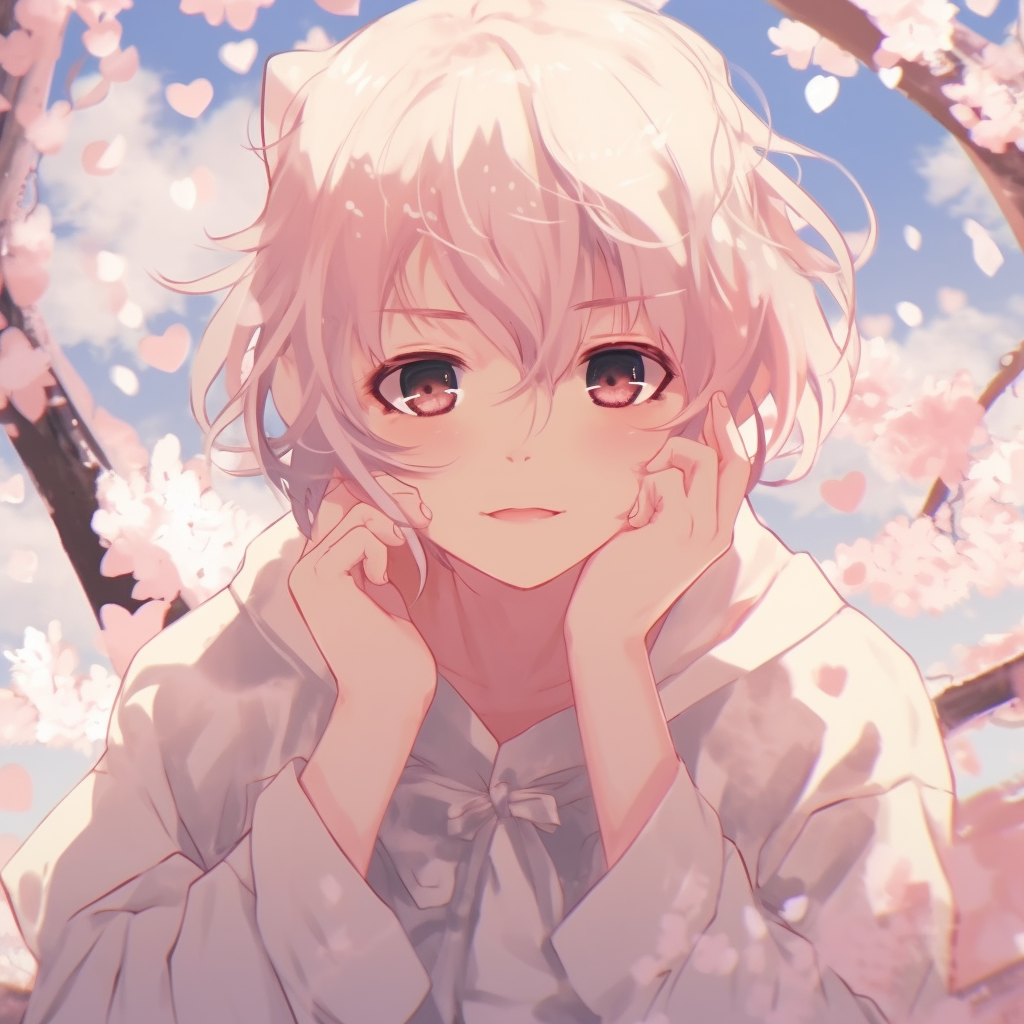 A profile picture of anime boy with a beautiful sunset background, resonating warm hues and relaxed ambiance. uniquely kawaii anime pfp images