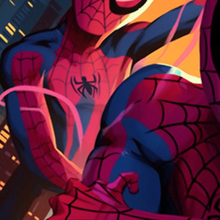 Two Spiderman characters in matching suits, detailed texture and bold colors. cartoon matching spiderman pfp pfp for discord.