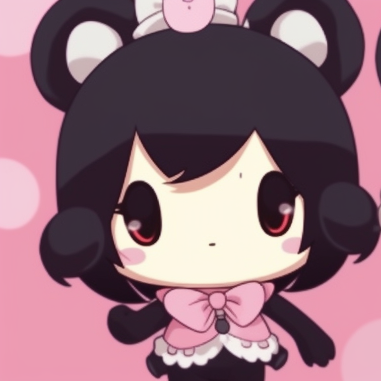 Close-ups of My Melody and Kuromi, pastel colors and soft shading. classic my melody and kuromi pfp matching pairs pfp for discord.