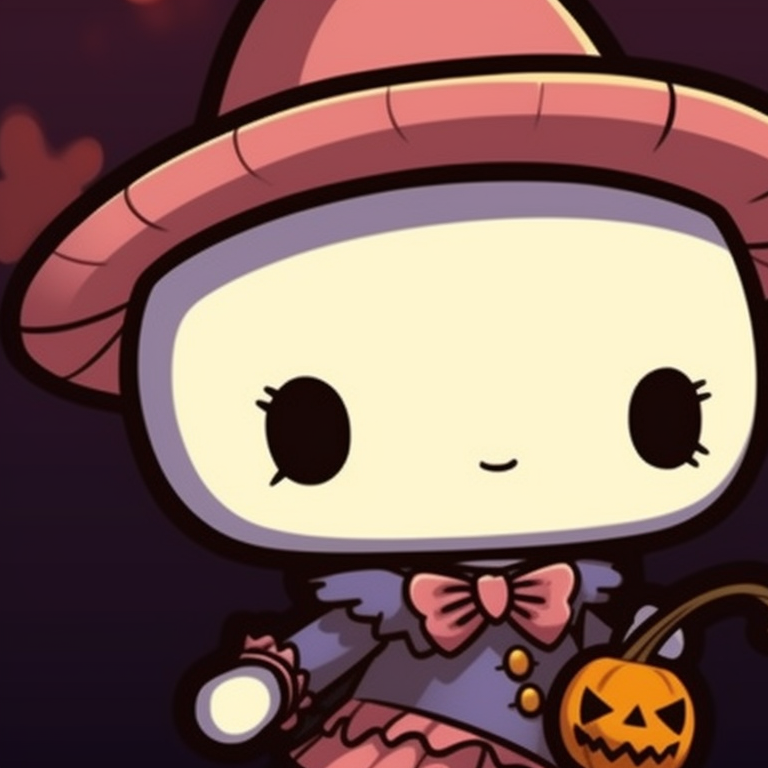 Two characters under a halloween moonlit sky, displaying black and orange color theme. hallo-kitty matching profile pics pfp for discord.