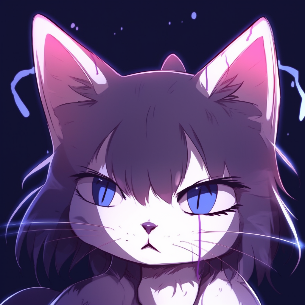 Anime cat boy with aloof expression, dark tones and intricate hair details. superb anime cat pfp ideas