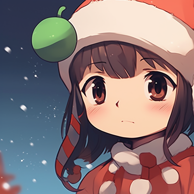 Two characters exchanging gifts, joyful expressions, and a warm color palette. unique matching cute aesthetic christmas pfp selection pfp for discord.