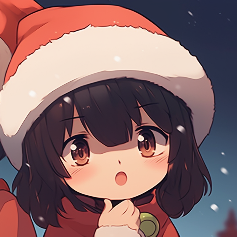Two characters exchanging gifts, joyful expressions, and a warm color palette. unique matching cute aesthetic christmas pfp selection pfp for discord.