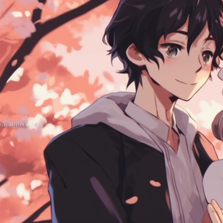 Two characters under cherry blossom trees, pastel tones with soft shading. best male and female matching pfp friends pfp for discord.