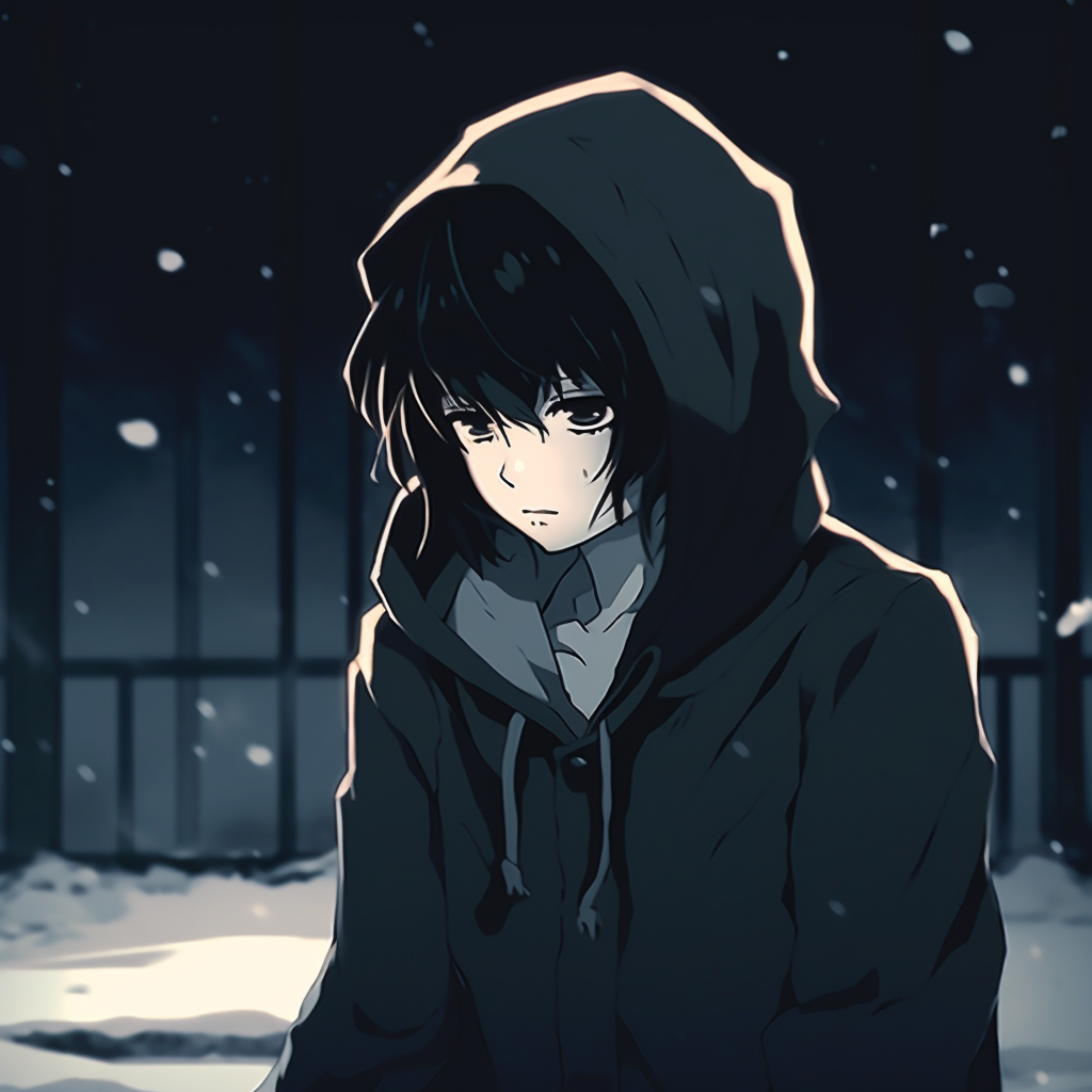 A girl sitting alone in apparent contemplation, minimalist art style with emphasis on characters' emotions through facial expressions. anime depressed pfp: female characters pfp for discord.