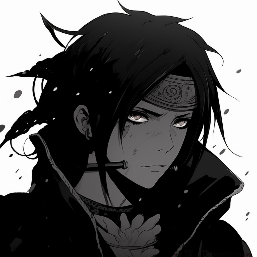 Depicts Uchiha Sasuke enveloped in a dark aura, notable use of low lighting and stark contrasts. anime-focused dark aesthetic pfp pfp for discord.