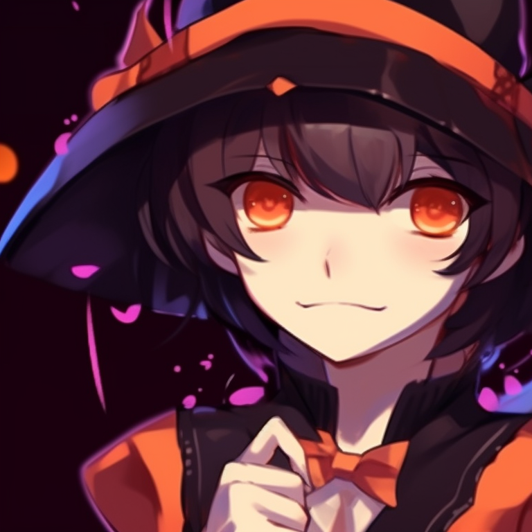Two characters with Halloween costumes, vibrant colors, and witch hats. unique matching pfp for discord halloween theme pfp for discord.