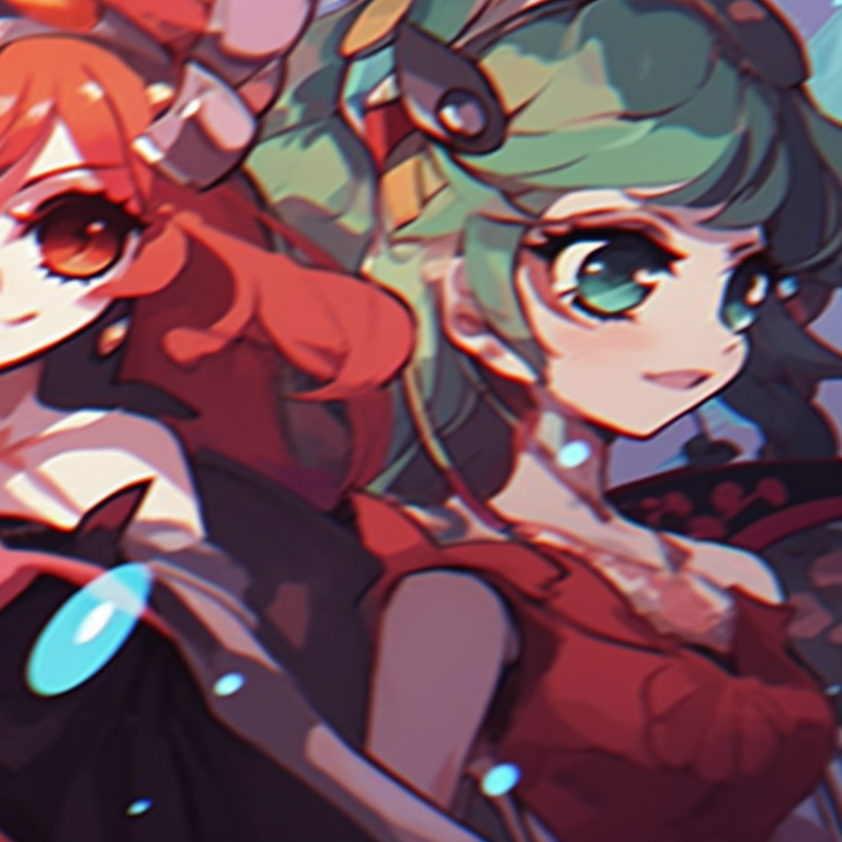 Three character smiling together under a clear blue sky, casual clothes, saturated colors. anime inspired trio pfp matching pfp for discord.