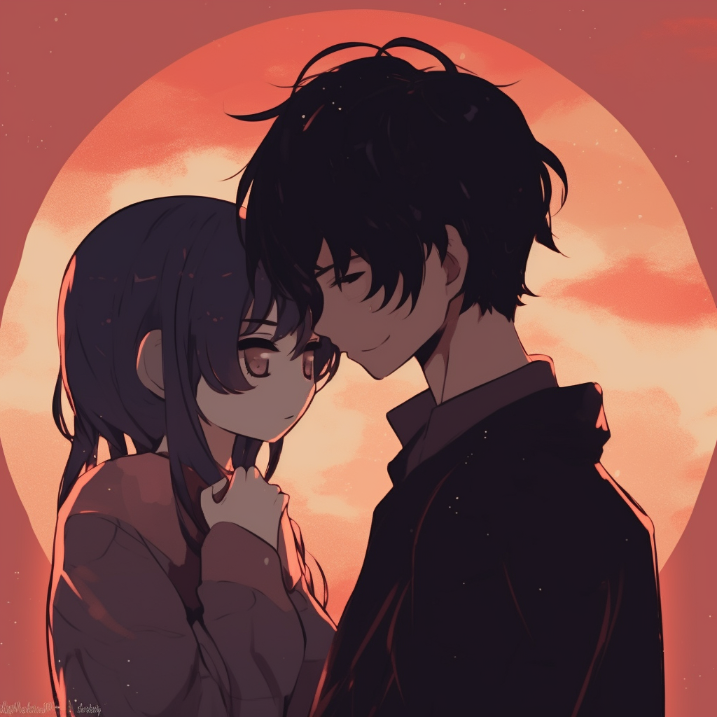 Matching anime silhouettes showcasing an emotional resonance, with smooth gradients and soft shadows. apart yet together: unique matching anime pfp for long-distance couples