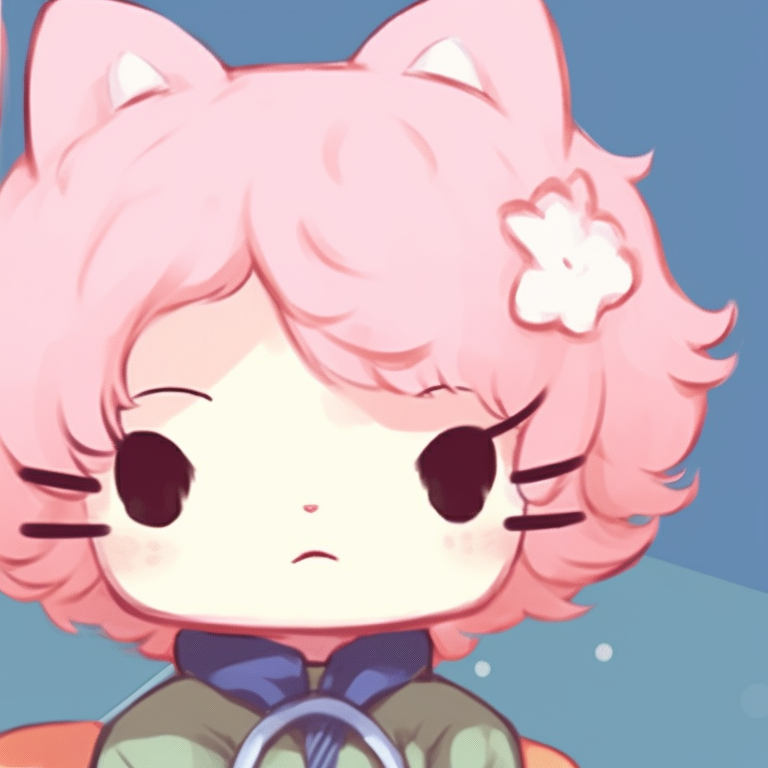 Close-up of two characters, one in Hello Kitty hoodie and the other in Hello Kitty hat, fine details with lively expressions. hello kitty pfp matching boys and girls pfp for discord.