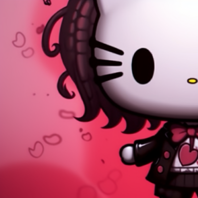 Two characters in matching Hello Kitty costumes, vibrant colors and minimalist design. hello kitty pfp matching styles pfp for discord.