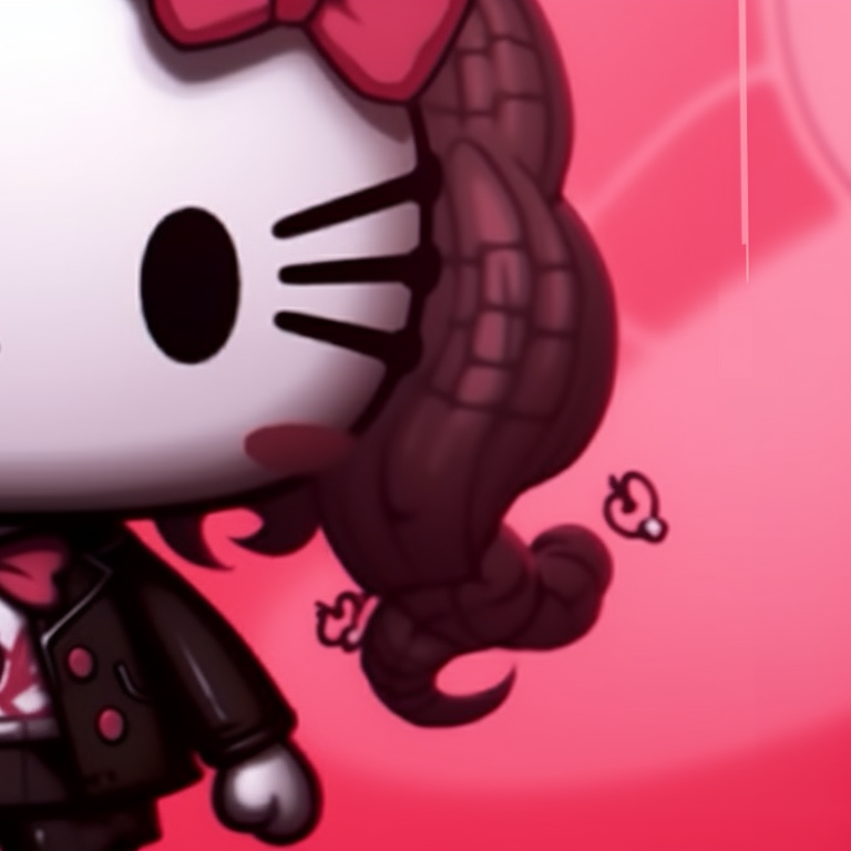 Two characters in matching Hello Kitty costumes, vibrant colors and minimalist design. hello kitty pfp matching styles pfp for discord.