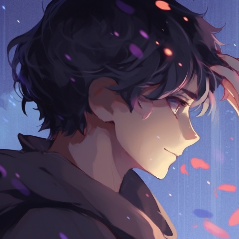 Two characters under a starlit backdrop, detailed constellations and intimate glance. romantic couple match pfp pfp for discord.