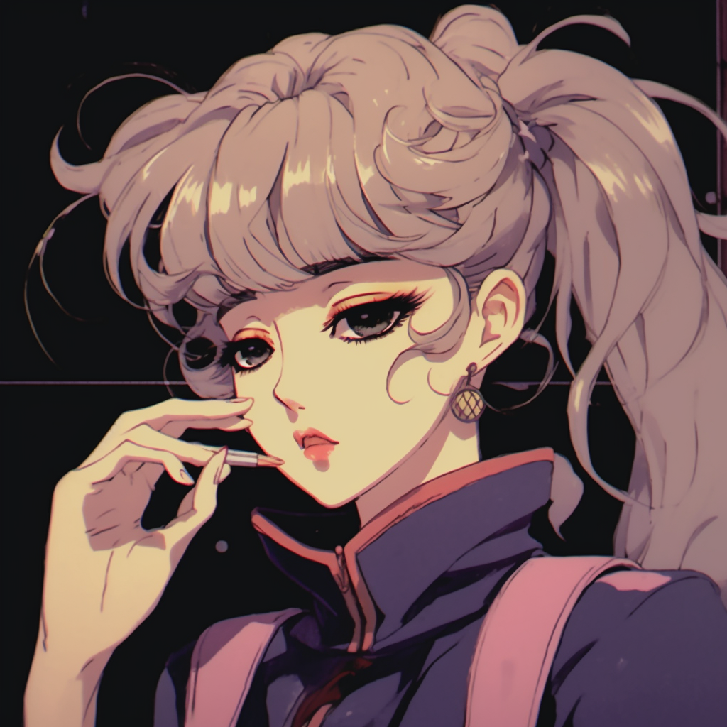 A beautiful profile picture of Sailor Moon in her classic outfit, intense expressions and aged color palette. 90s anime pfp aesthetic styling