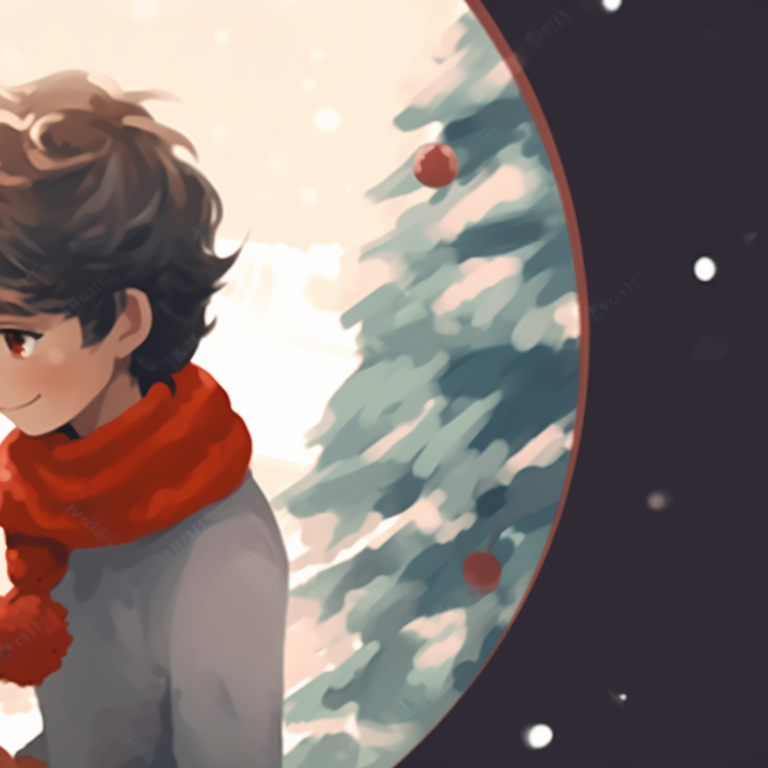 Two young characters interacting, vivid colors and playful atmosphere. essential matching christmas pfp for discord pfp for discord.