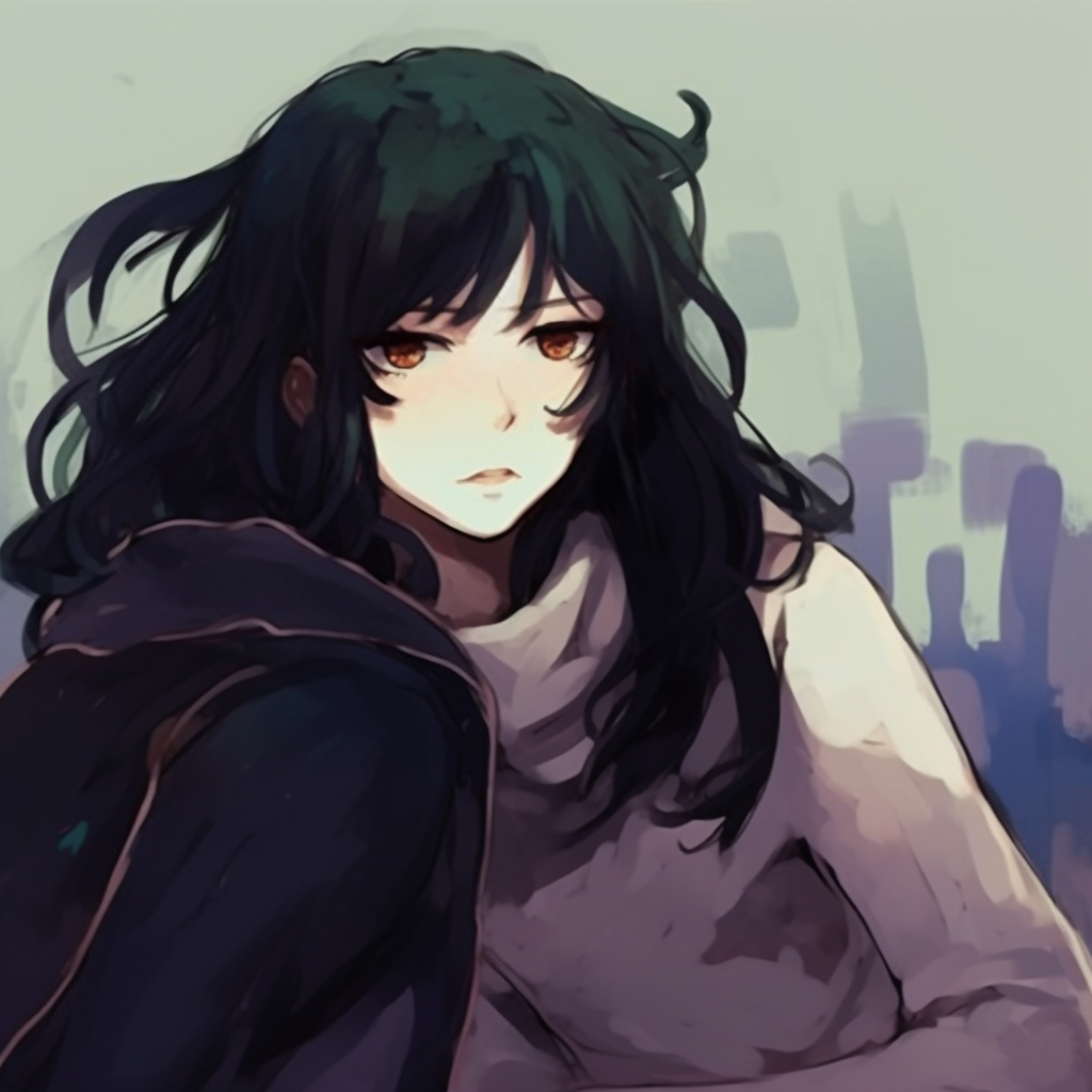 Close-up of a shadowy anime character's eyes, detailed shading and striking glow. anime pfp sus character snapshots