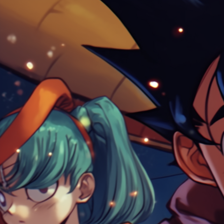 Vegeta holding a decorated Christmas tree with Bulma standing nearby, calm expressions in a serene snowy setting. christmas dragonball bulma and vegeta matching pfp themes pfp for discord.