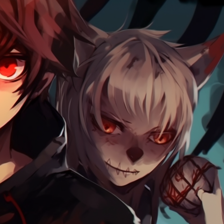 Two characters holding glowing Jack-o'-lanterns, vibrant colors and vivid expressions. spooky boys match pfp halloween night pfp for discord.