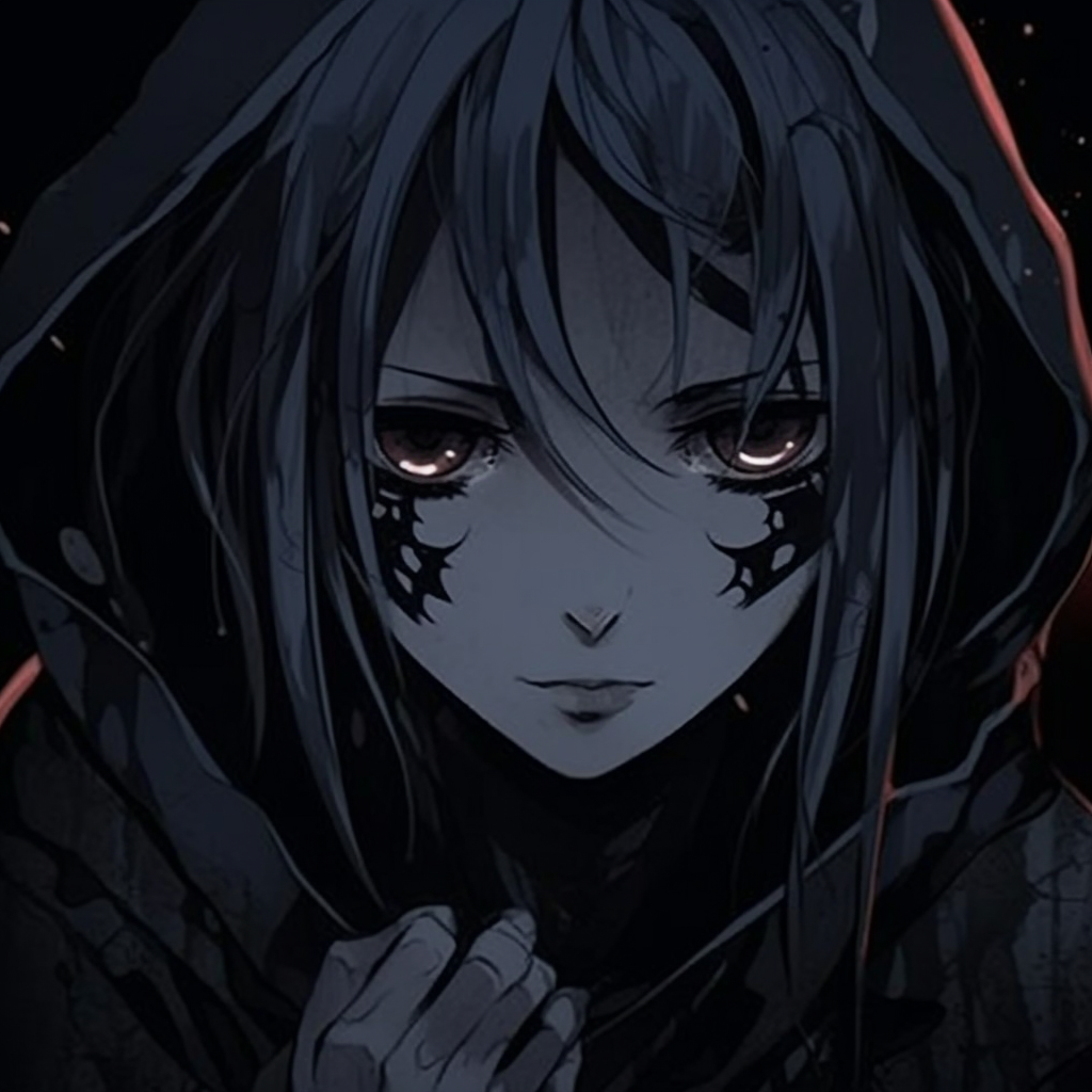 Close-up of an anime character's intense gaze, enhanced by contrasting dark tones. mysterious dark aesthetic pfp pfp for discord.