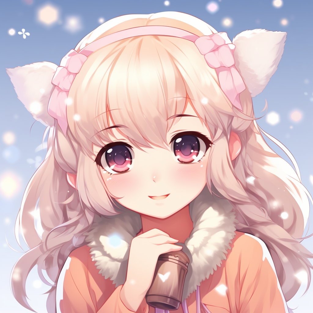 A super cute chibi anime girl with large sparkling eyes, pastel colors and soft shading. fabulous kawaii anime pfp designs