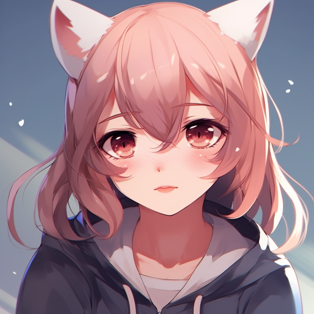 A charming neko girl with bright eyes and pink hair. anime cute pfp for girls