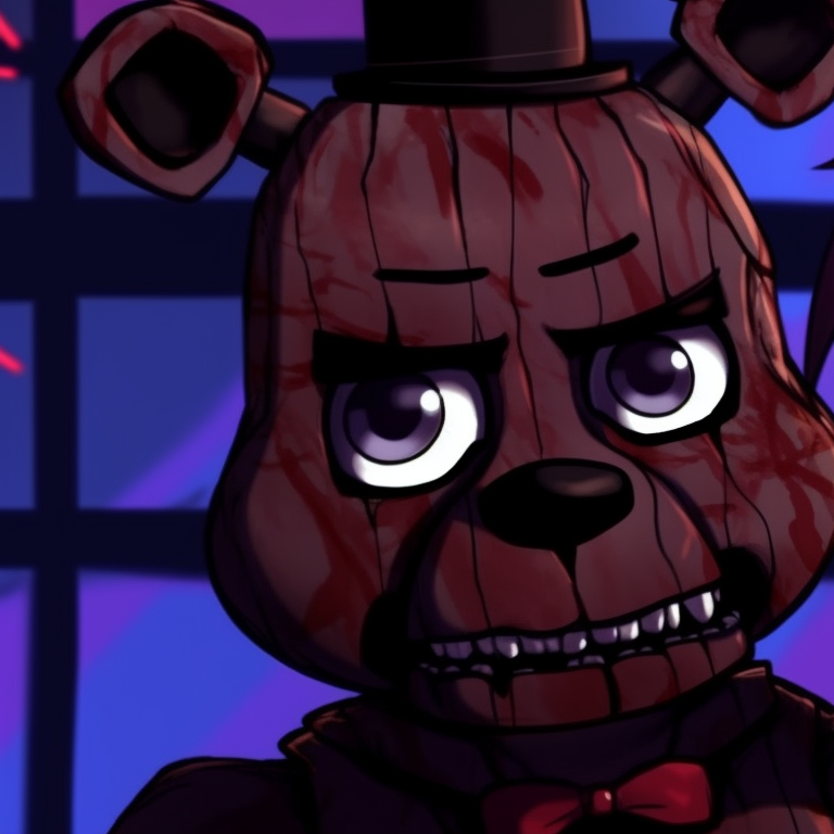 Close-up of Puppet and Golden Freddy, detailed stitching and glowing eyes. find your perfect fnaf matching pfp pfp for discord.