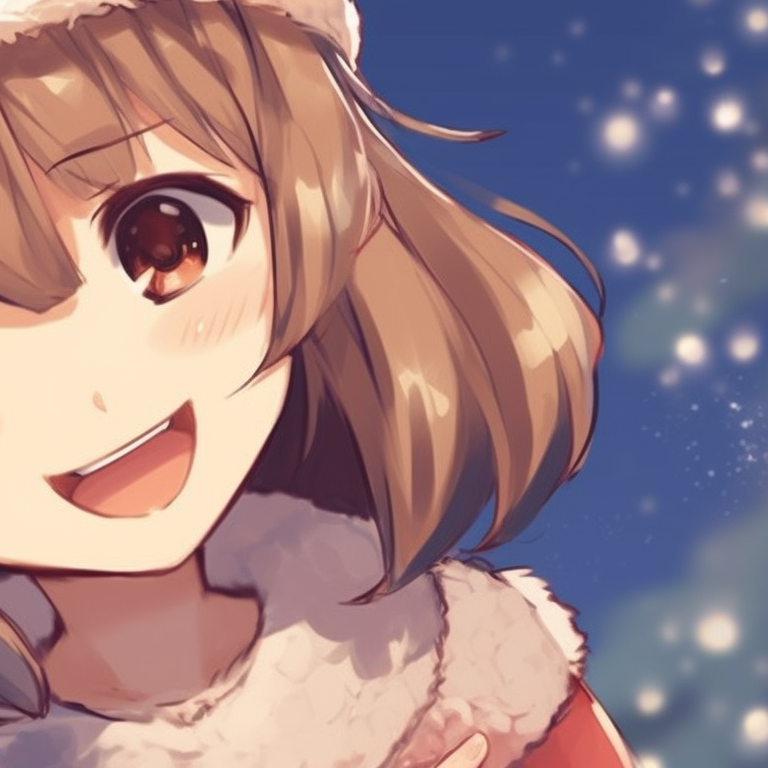 Two characters in matching Christmas sweaters, detailed knit patterns and playful expressions. top-rated matching christmas anime girl pfp pfp for discord.