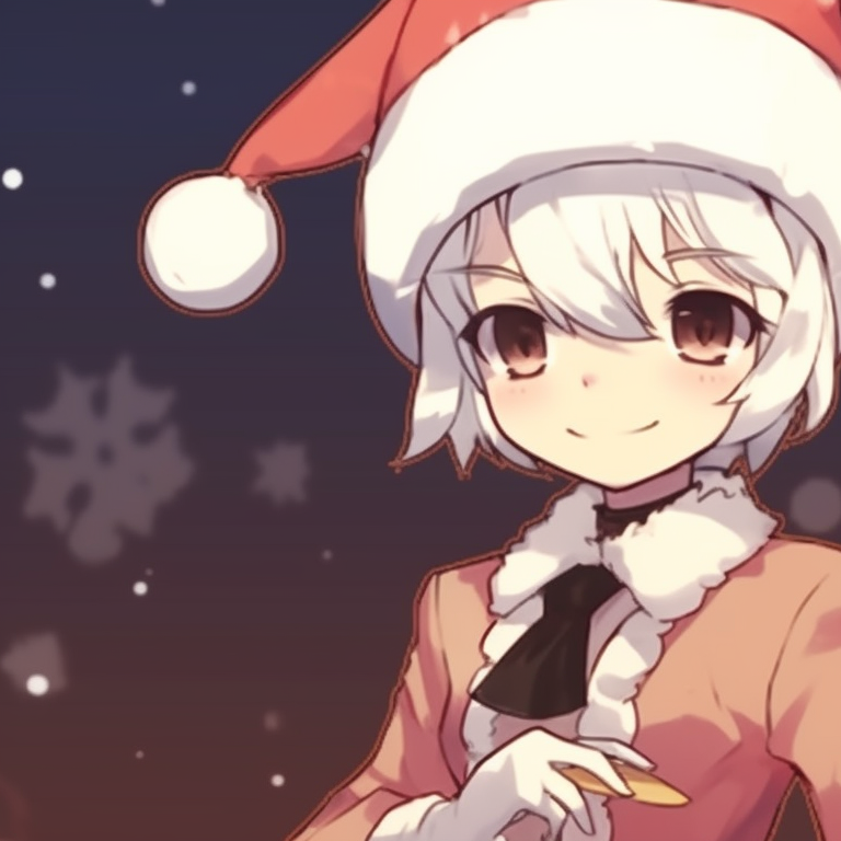 Two characters with snowflake halos, vibrant colors and a snowy backdrop. classy matching christmas aesthetic pfp pfp for discord.