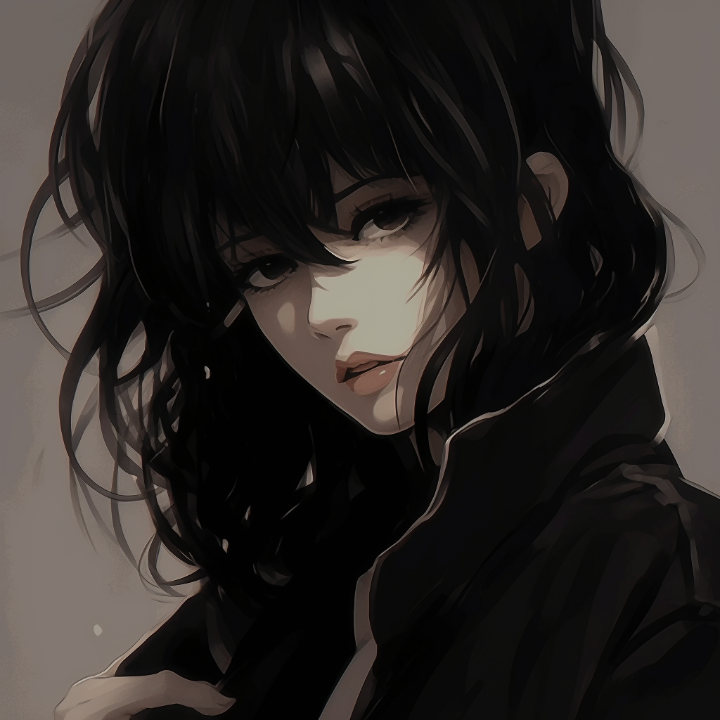 A female anime profile picture featuring a dark and moody color palette. The art style is characterized by heavy shadows and rich tones. dark anime pfp femaleHD, free download