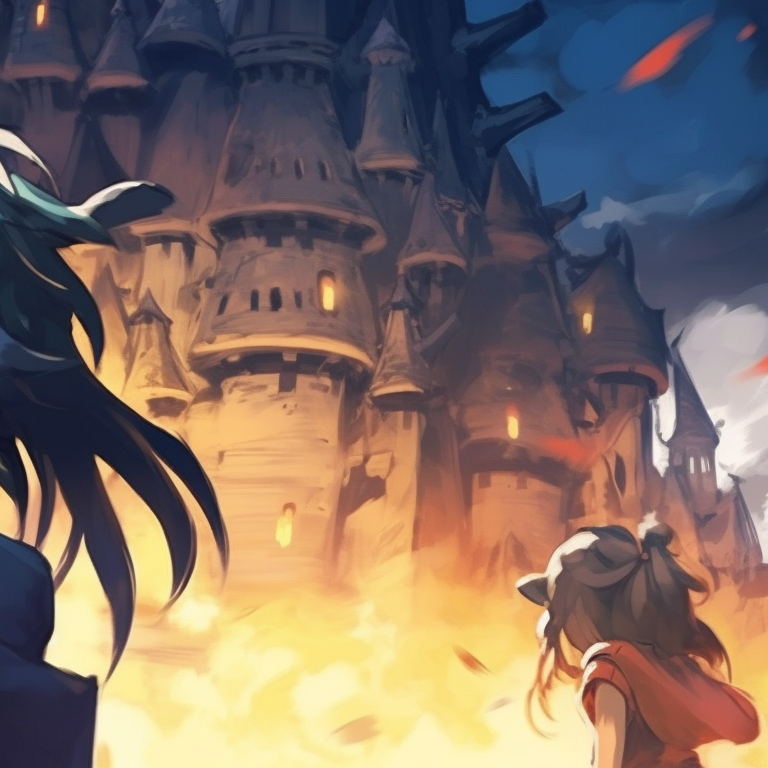 Detailed depiction of Howl's moving castle bathed in moonlight with shadowy figures. howl's moving castle halloween matching pfp ideas pfp for discord.