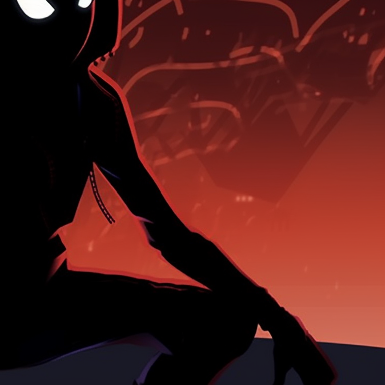 Black and white silhouette image of Gwen and Miles, focusing on their Spider-suits. spider gwen halloween pfp pfp for discord.