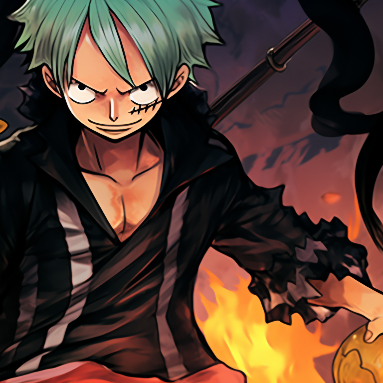 Luffy and Zoro with scary expressions, strong lines and intense colors vibrant luffy and zoro halloween theme pfp pfp for discord.