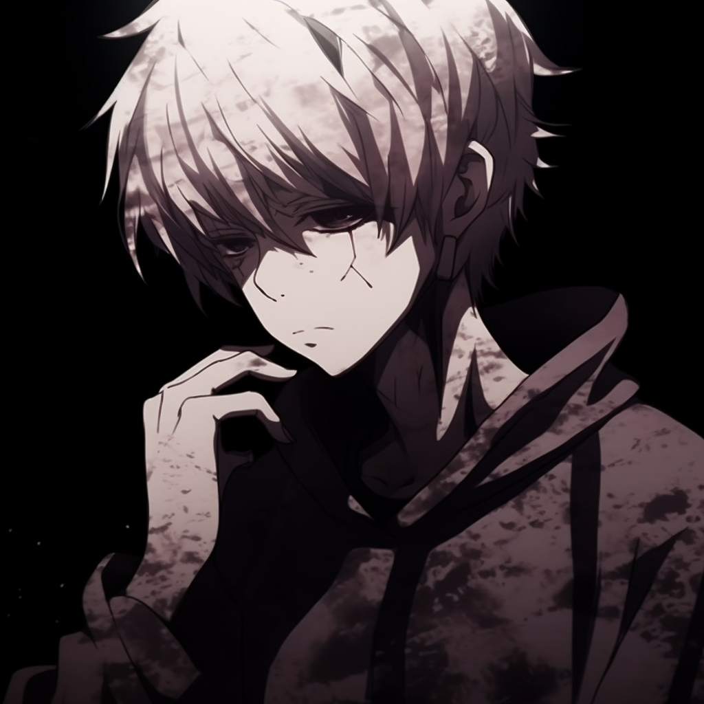 Close-up of Kaneki's profile featuring his ghoul mask, in a monochrome style. aesthetic anime characters pfp