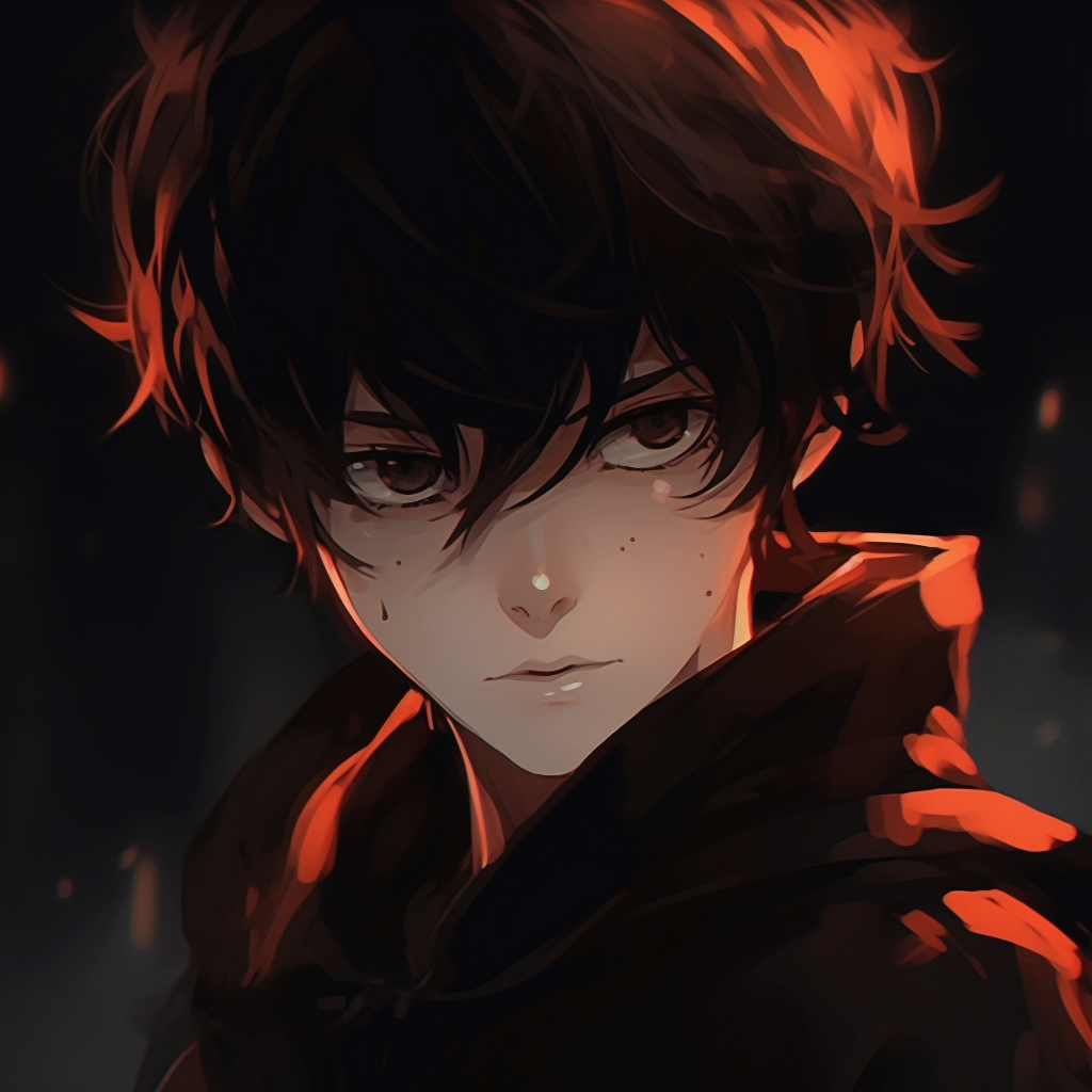 A high contrast image showcasing an anime boy with a touch of angst in his expression, the details are markedly highlighted with cool colors. unique anime boy pfp aesthetic pfp for discord.