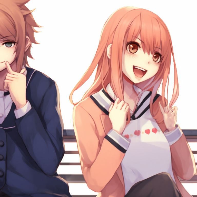 Three characters in school uniforms, bright tones and friendly posture, sitting together. trio matching profile photos for friends pfp for discord.