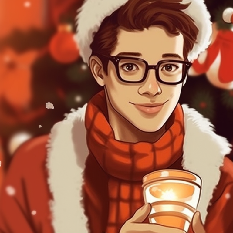 Two characters in animated motion, setting of a snowy backdrop with playful Christmas colors. hipster matching preppy christmas pfp pfp for discord.