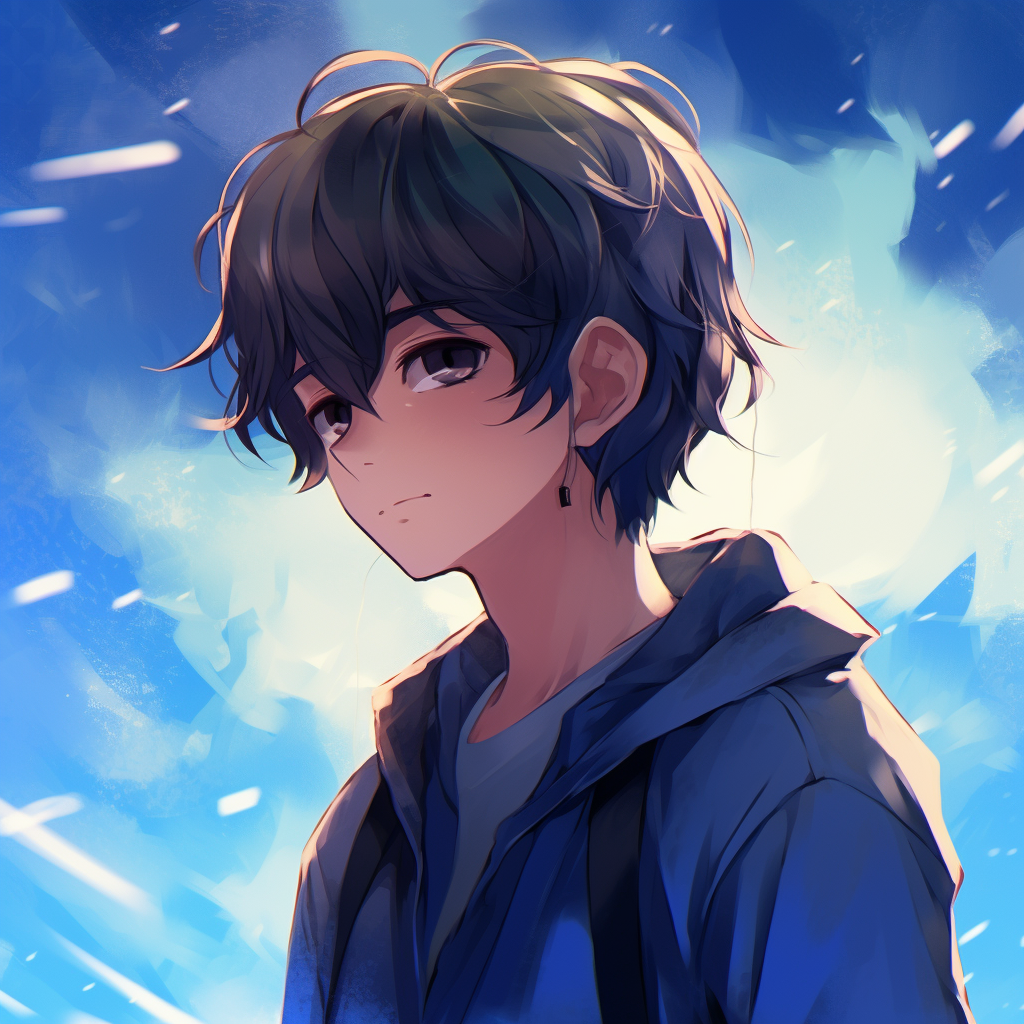 Anime boy profile picture encapsulating a cool demeanor with blue colors. anime pfp boy colors