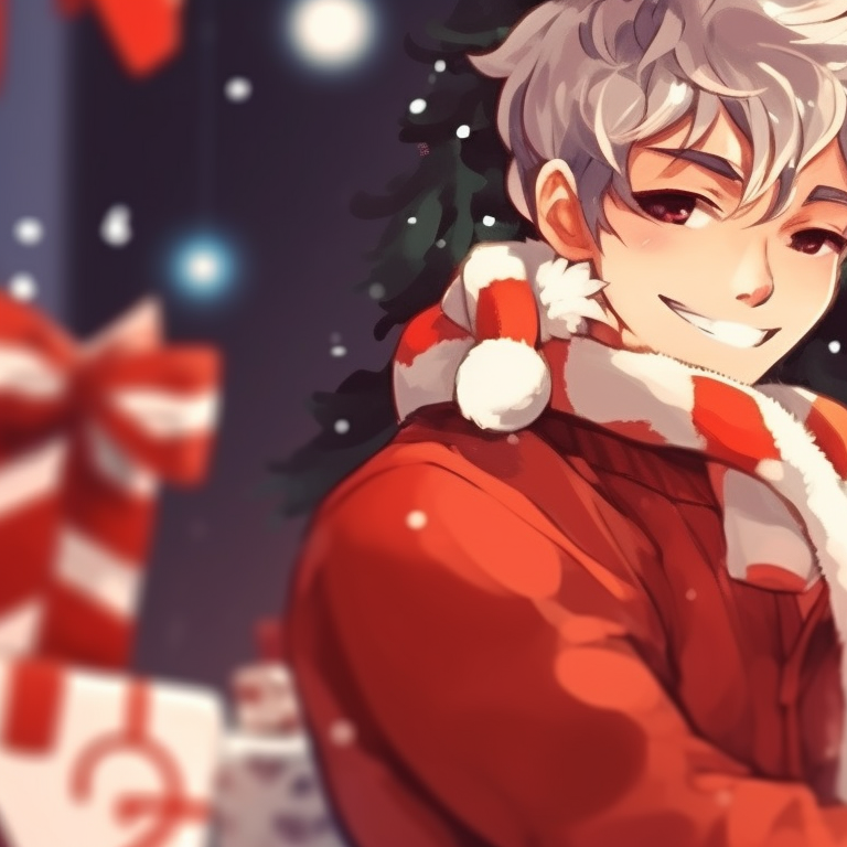 Dual portrait of characters with candy cane theme, stark contrast and high detail. gifs for matching christmas pfp in preppy style pfp for discord.