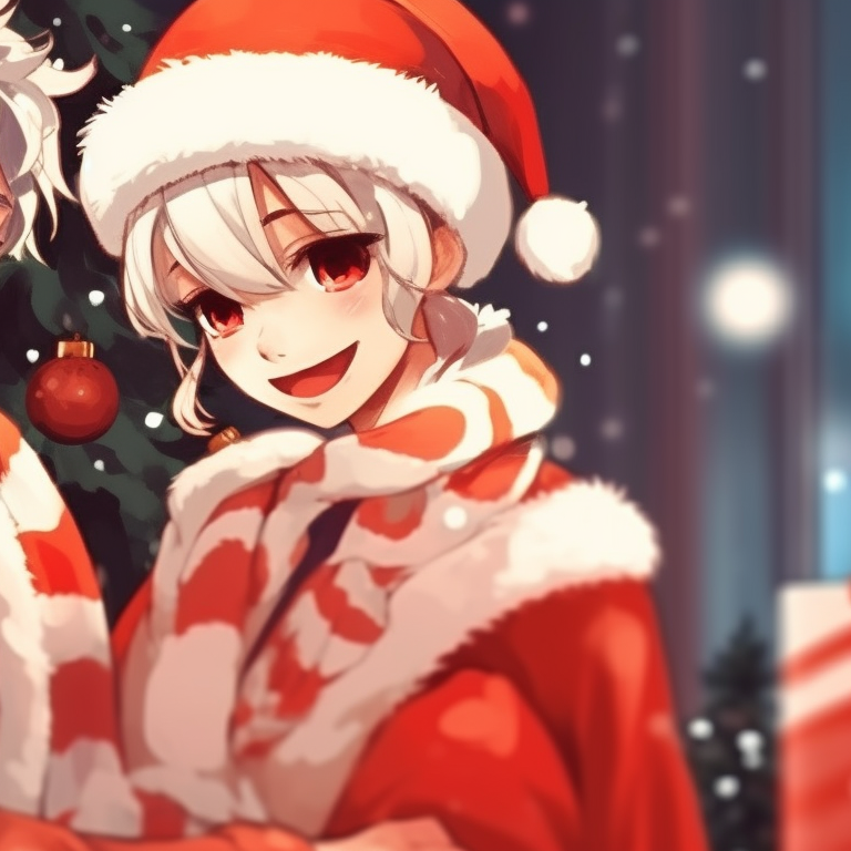 Dual portrait of characters with candy cane theme, stark contrast and high detail. gifs for matching christmas pfp in preppy style pfp for discord.