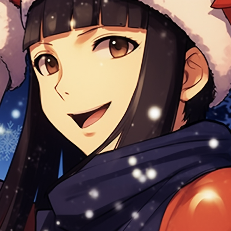 Sakura and Sasuke in matching Christmas apparel, pastel color palette. perfect naruto christmas match-up pfp pfp for discord.