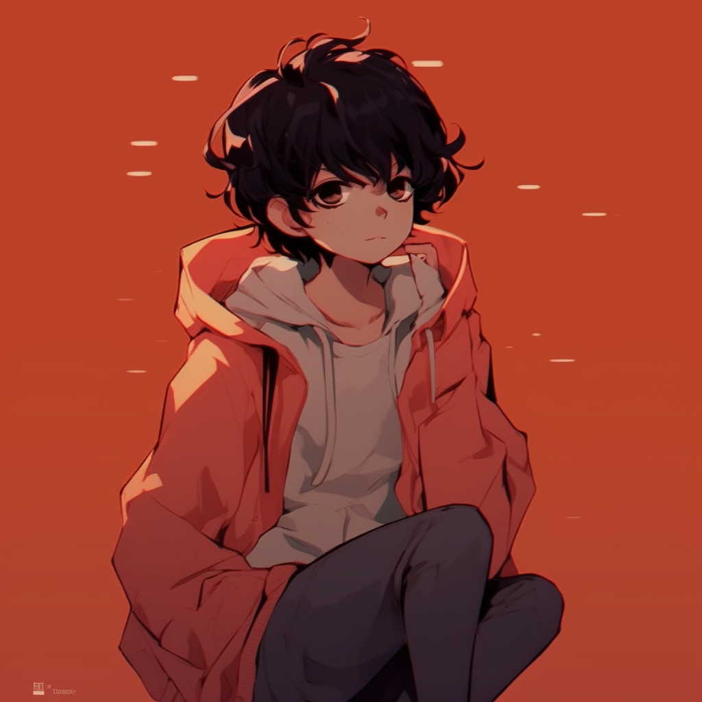 Chill anime character art with highlighting elements in deep crimson tones. color-themed chill anime pfp