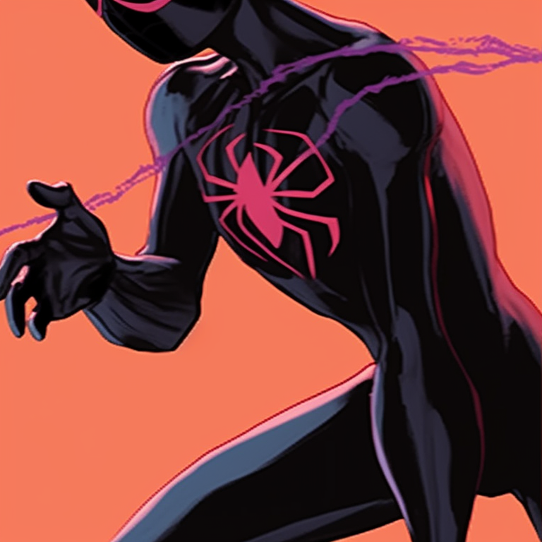 Miles in his dark suit parallel to Gwen's light suit, highlighting their contrasting identities. miles and gwen pfp alignment in spiderverse pfp for discord.
