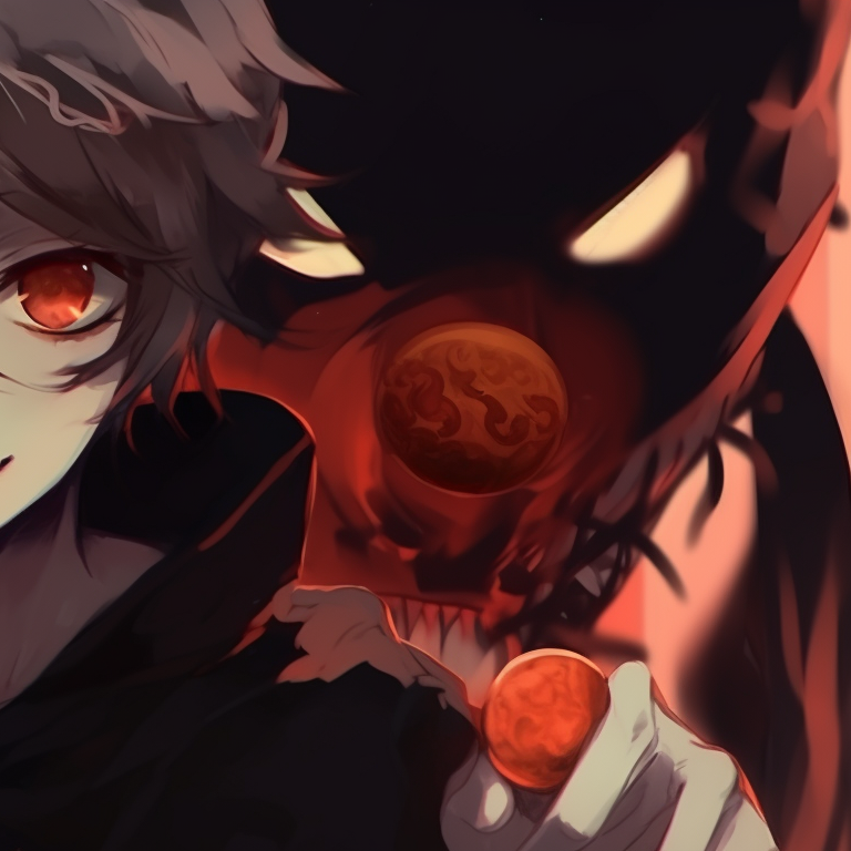 Two characters making mischievous poses, dynamic composition with a blue and black ominous night setting. spooky boys match pfp halloween night pfp for discord.