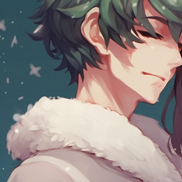 Two characters under a mistletoe, soft pastel hues, sharing a close glance. matching cute christmas pfp aesthetic ideas pfp for discord.