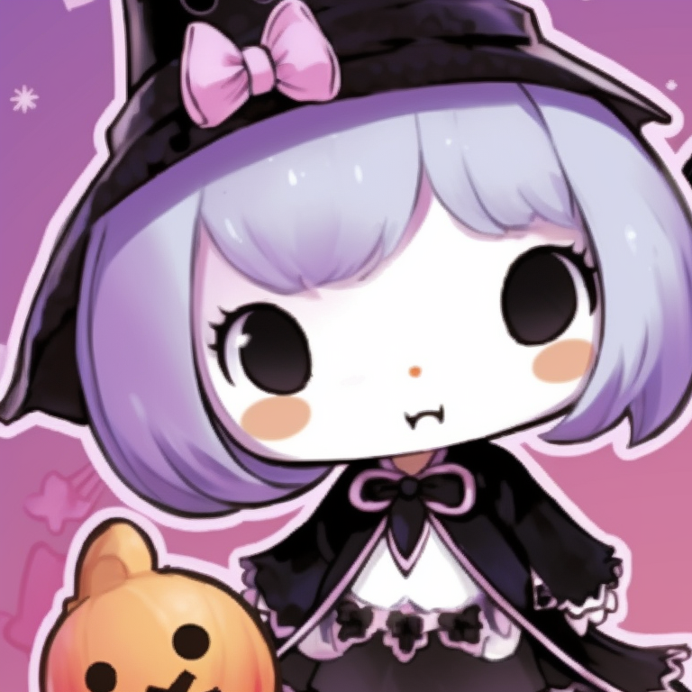 Two characters illuminated under the moonlight, dressed in My Melody gear displaying subtle glittery details. my melody matching pfp halloween theme costume ideas pfp for discord.