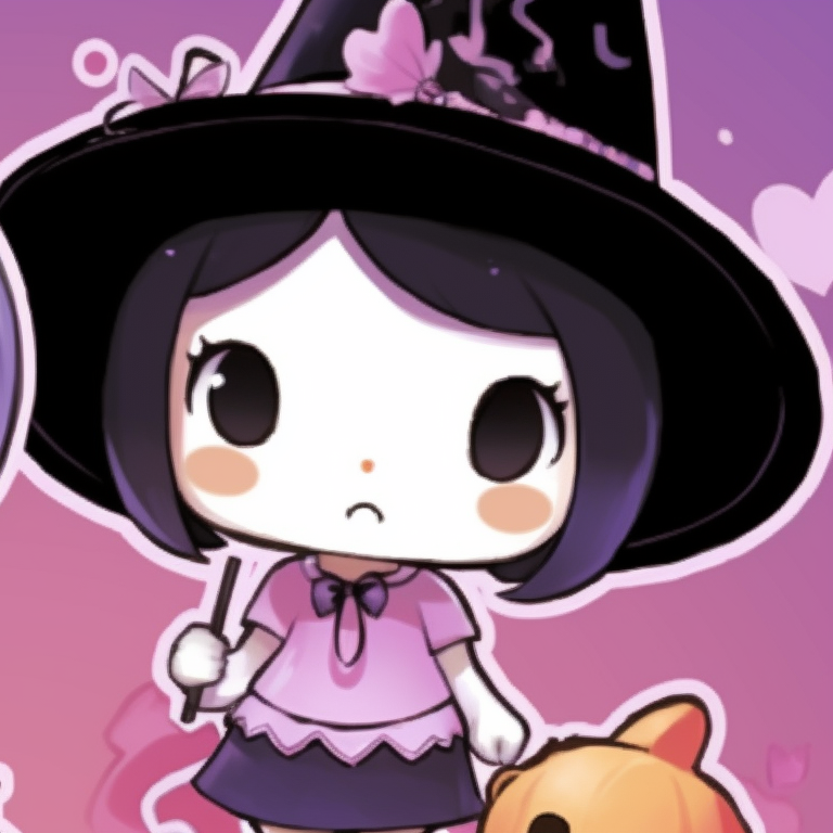 Two characters illuminated under the moonlight, dressed in My Melody gear displaying subtle glittery details. my melody matching pfp halloween theme costume ideas pfp for discord.