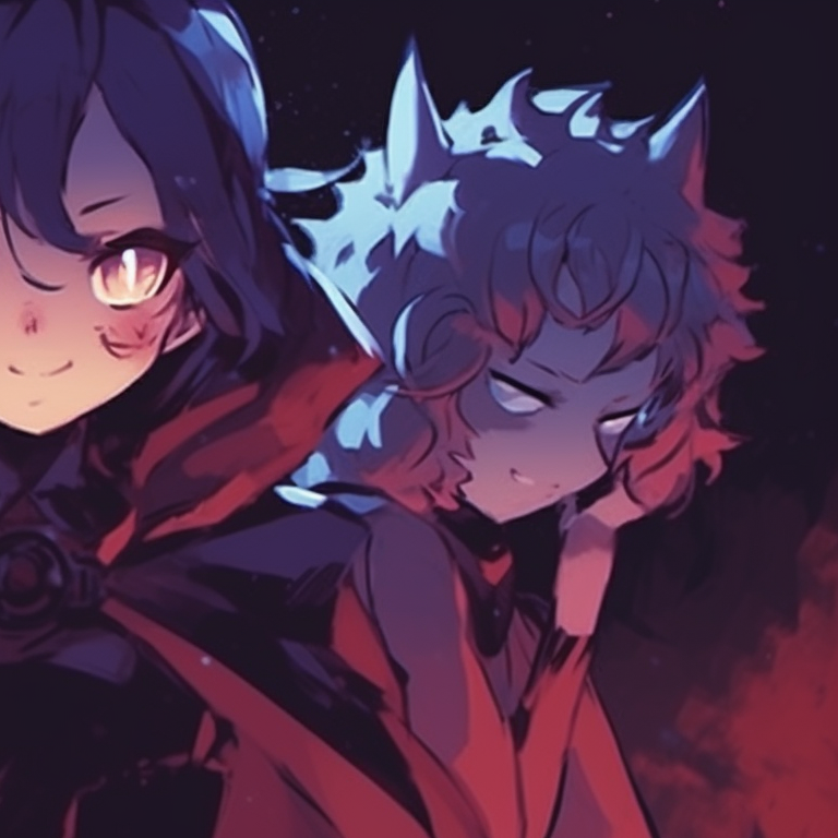 Three characters in a creaky old mansion, their matching Victorian-era costumes revealing an underlying creepiness. halloween pfp trio pfp for discord.