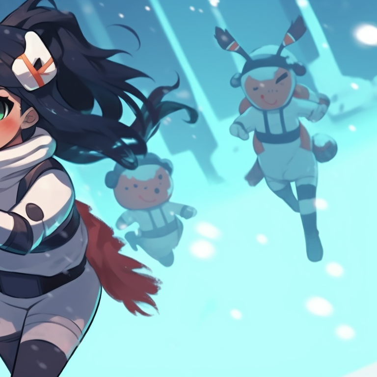 Two characters in cheerful Christmas outfits, warm and vivid colors, celebrating with joy. matching valorant christmas pfp skins pfp for discord.